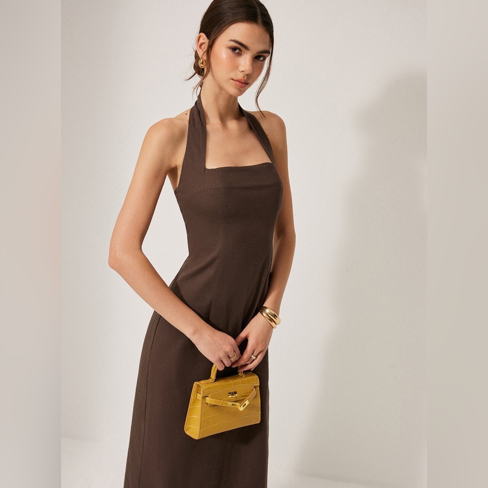 Commense Cotton & Linen Halter Backless Split Dress - Picture 4 of 5